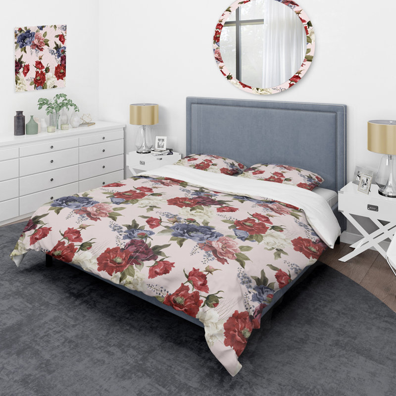 Ensemble de housse de couette multicolore floral pivoine - chalet et auberge