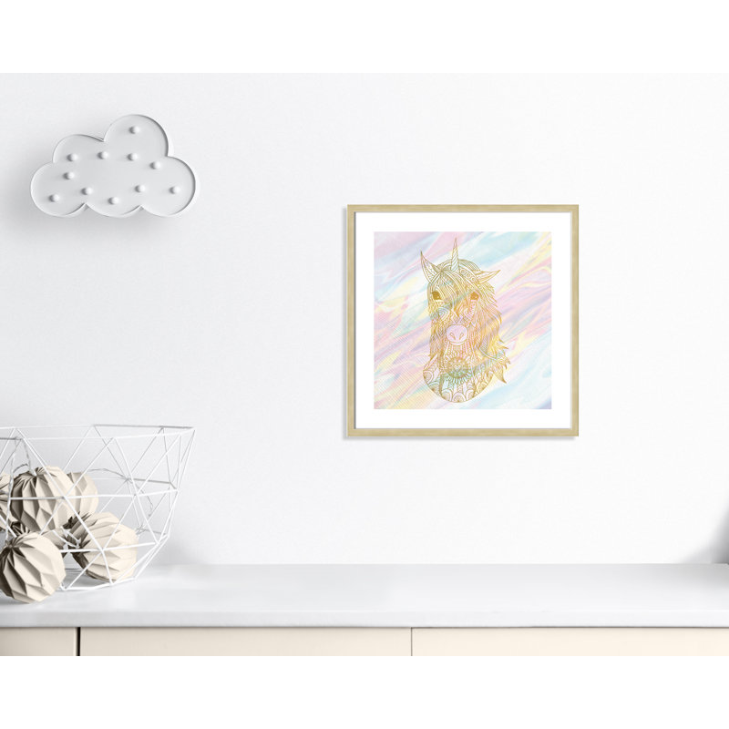 Dreaming licorne 2, H 23,5 po x l 23,5 po x P 1,19 po, Cadre boîte champagne clair