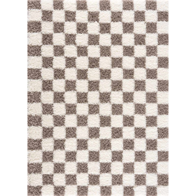 Atiran Checkered Shag Brown Area Rug