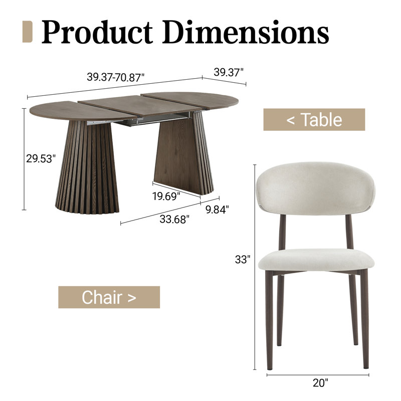 7-Piece Extendable Dining Table Set For 6, Oval Kitchen Table With Upholstered Chairs, Walnut