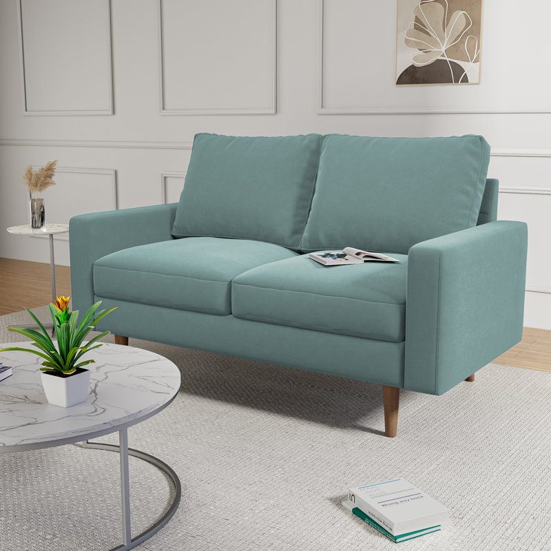 Causeuse Markham, Velours turquoise, H 33 po x l 58 po x P 32 po