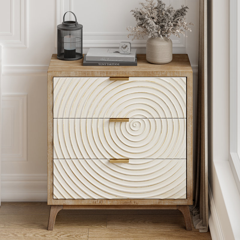 Commode décorative 3 tiroirs Brimar, Naturel / blanc