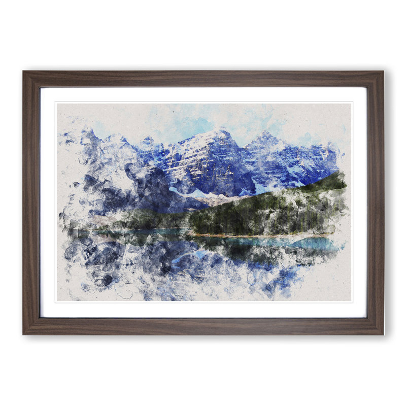 Mountain in Banff Park Canada Watercolour - Picture Frame Graphic Art, 65cm H x 90cm W x 2cm D, Walnut Framed