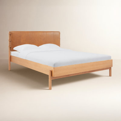 Marlana Genuine Leather Oak Bed