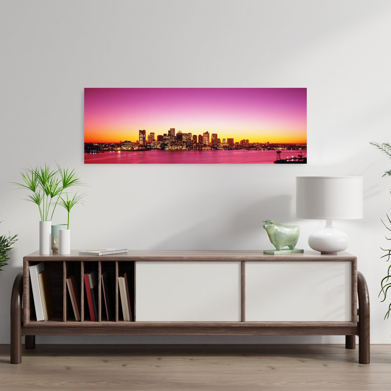 Coucher de soleil, Boston, Massachusetts, États-Unis, architecture contemporaine, art mural urbain, H 12 po x l 36 po