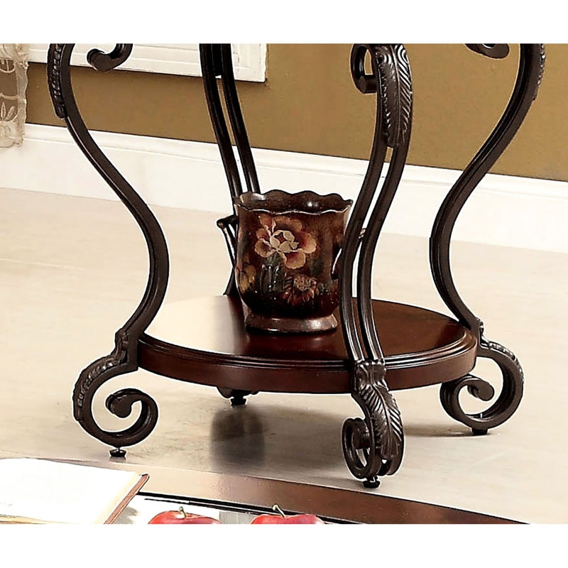 Table de bout en cerisier brun traditionnel avec tablette ouverte et rangement