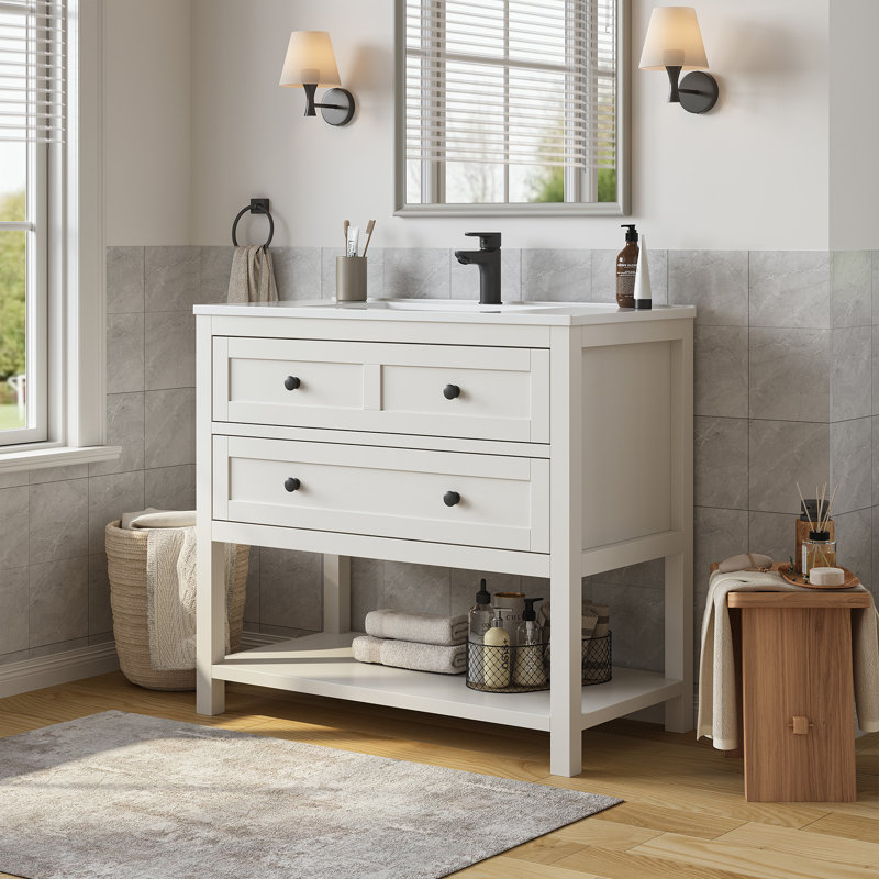 Ensemble de meuble-lavabo simple autoportant 36 po avec plateau en composite Allensville, 36", Blanc