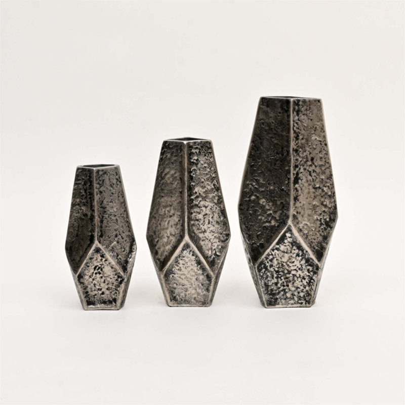 Vases décoratifs en nickel antique en aluminium - ensemble de 3 pour des décorations de table élégantes et une décoration polyvalente