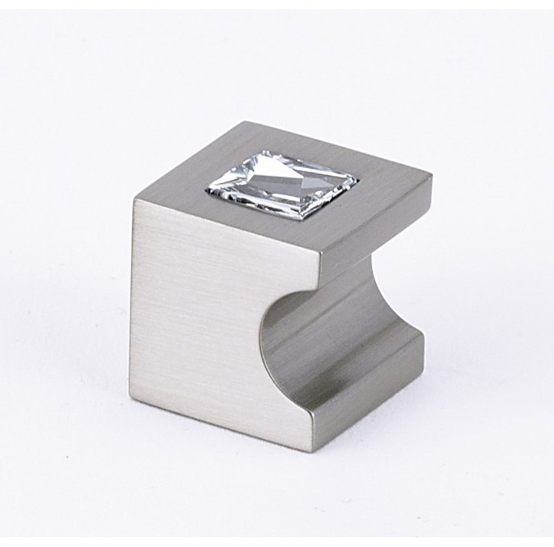 Bouton carré en cristal Swarovski, Nickel satiné, 0,75 po x l 0,75 po x P 0,75 po