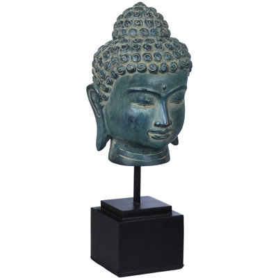 Tête de Bouddha sur un support en bois en laiton