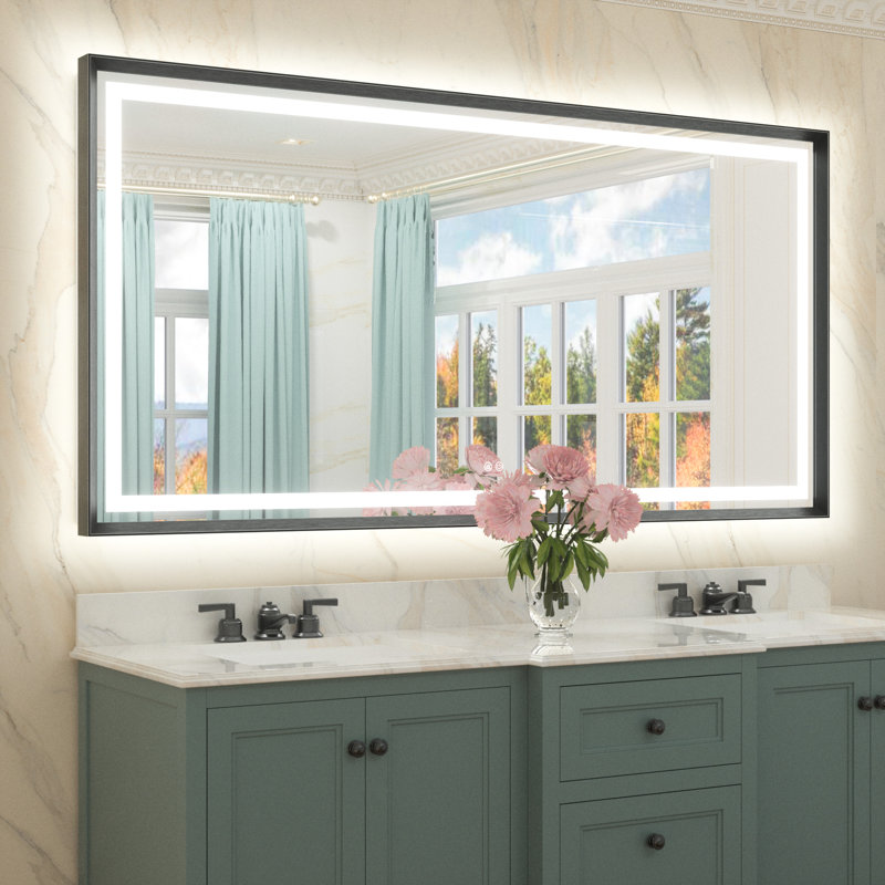 Miroir de salle de bain Dineen, Noir, 72 po x 36 po