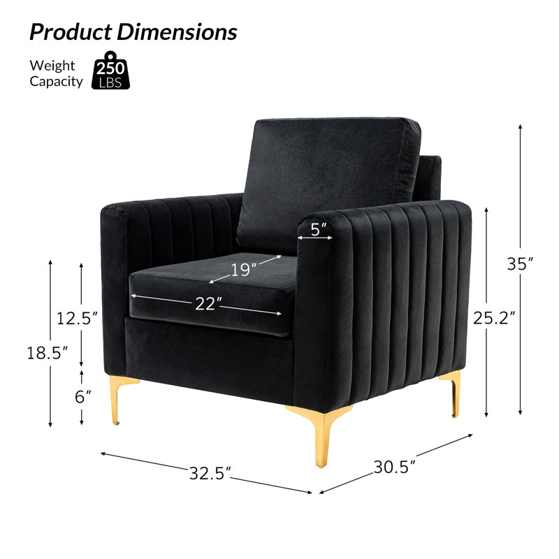 Cedarpoint Upholstered Velvet Tufted Club Chair, Velours noir