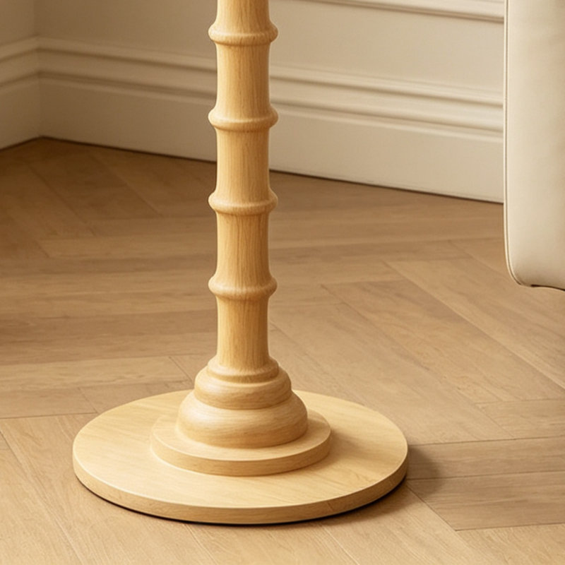 Table d'appoint ronde en bois massif avec pieds tournés, table de chevet d'appoint de style campagne moderne pour le salon et la chambre à coucher - Finition chêne