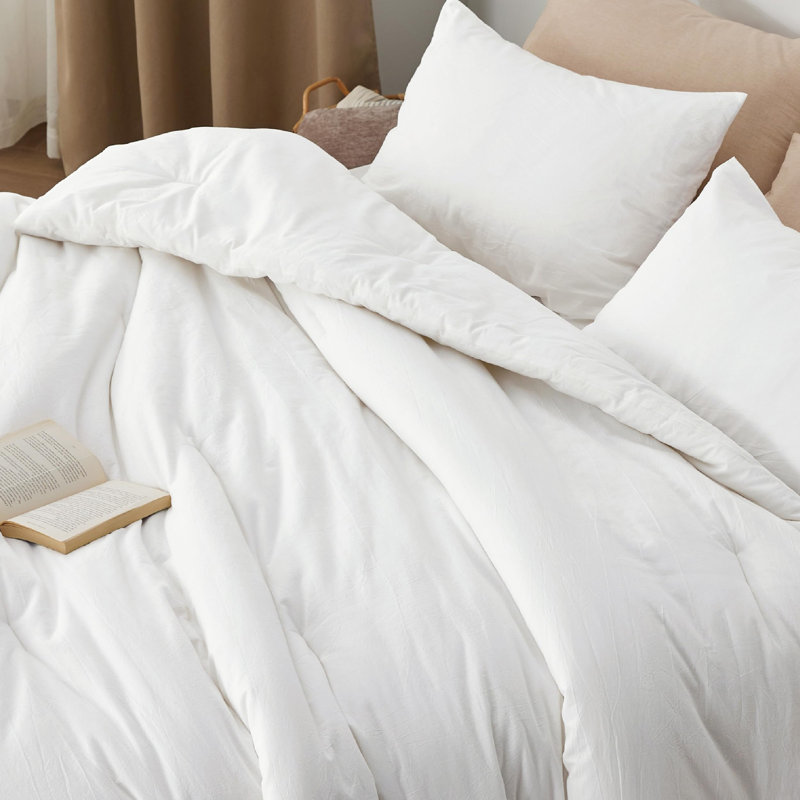 Ensemble d'édredon pré-lavé avec housse 100% coton, 143TC, Édredon grande + 2 pièces supplémentaires, Blanc