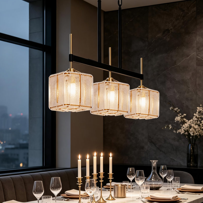 Lustre suspendu en verre à 3 lumières pour îlot de cuisine, 3 lumières