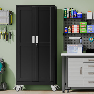 Armoire de rangement en métal 74 po H 74,8 po avec roulettes et 5 tablettes réglables