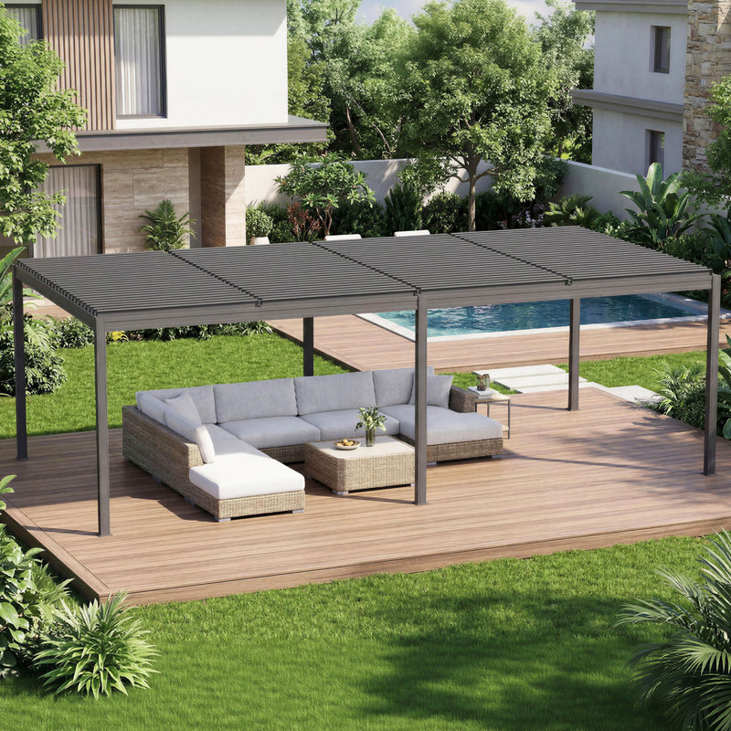 Domi Patio Outdoor Aluminum Louvered Pergola, Gray, 24" W x 12' D