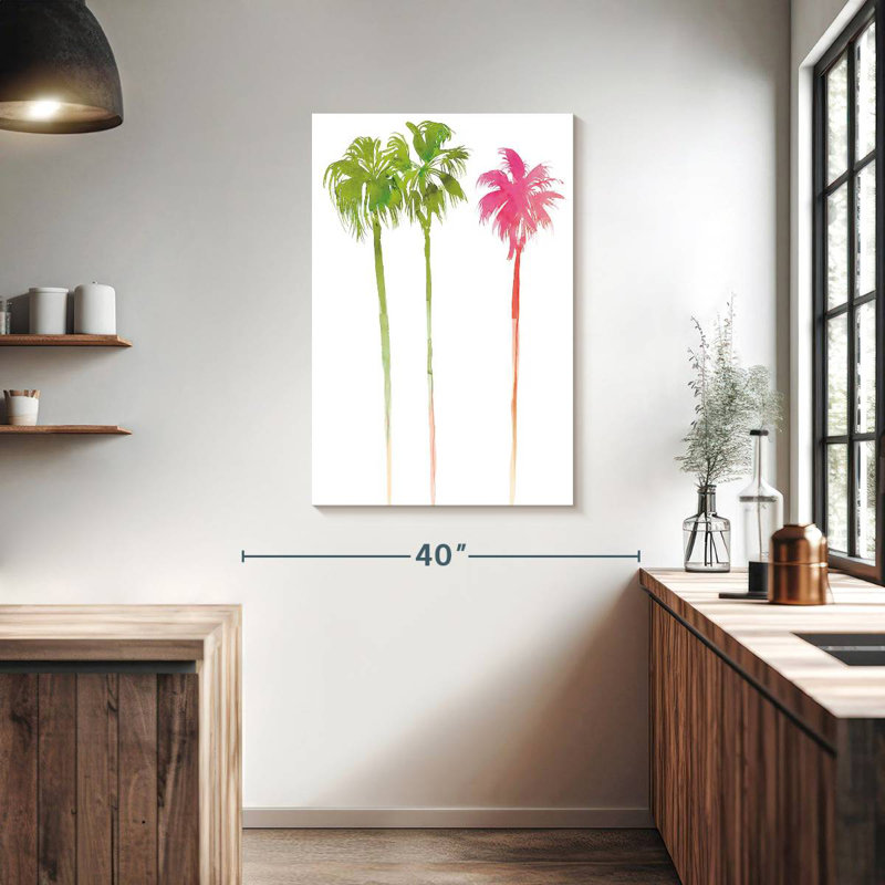 Palmiers roses et verts, H 39 po x l 26 po