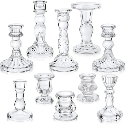10 Pcs Clear Glass Crystal Taper Candle Holders