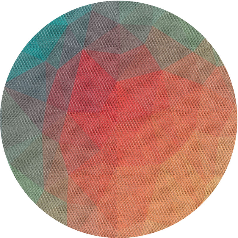 Tapis rouge/aqua à motif vert, Rond 3 pi