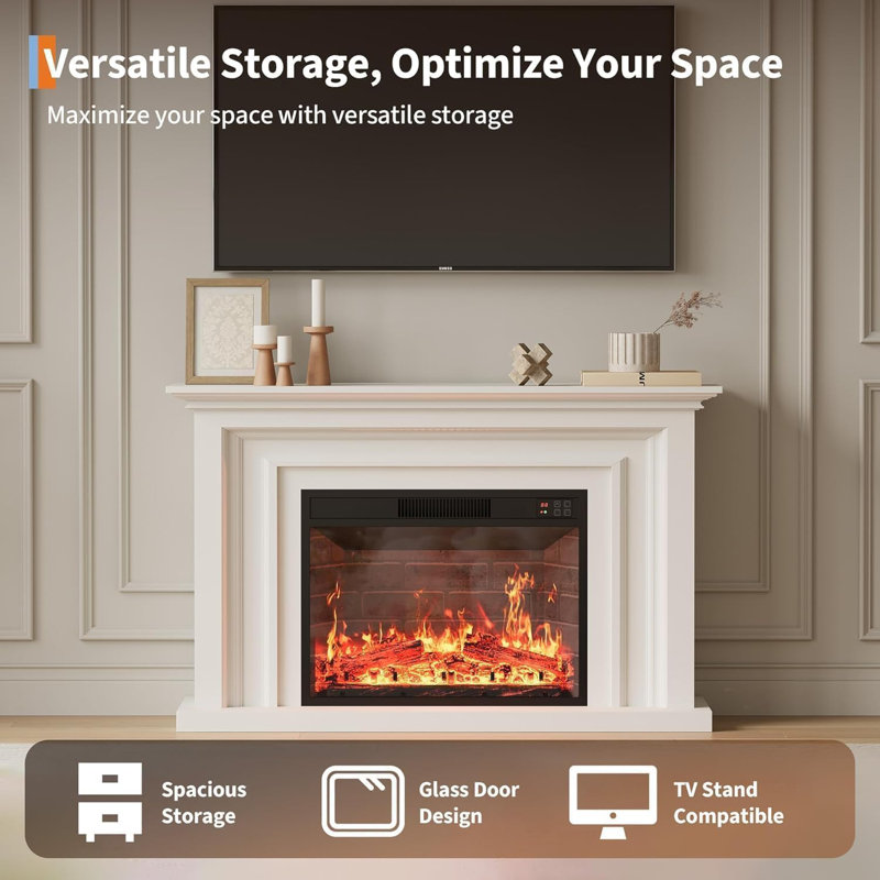 23" Electric Fireplace Insert - 1500W Heater with Remote, Adjustable Flame, Timer for Bedroom Living Room