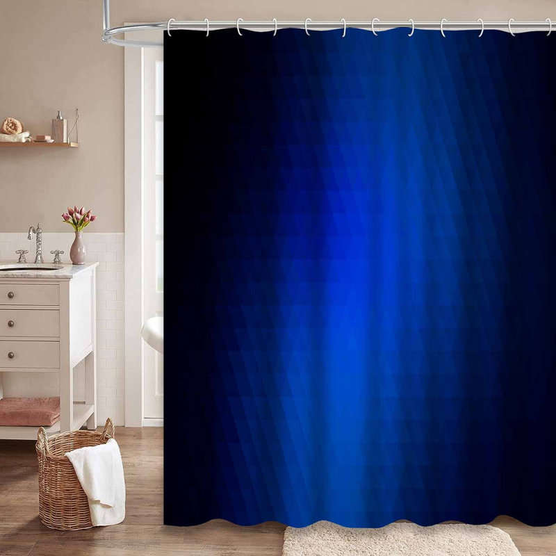 Rideau de douche bleu foncé à motif géométrique moderne avec 12 crochets, L 72 po x l 84 po
