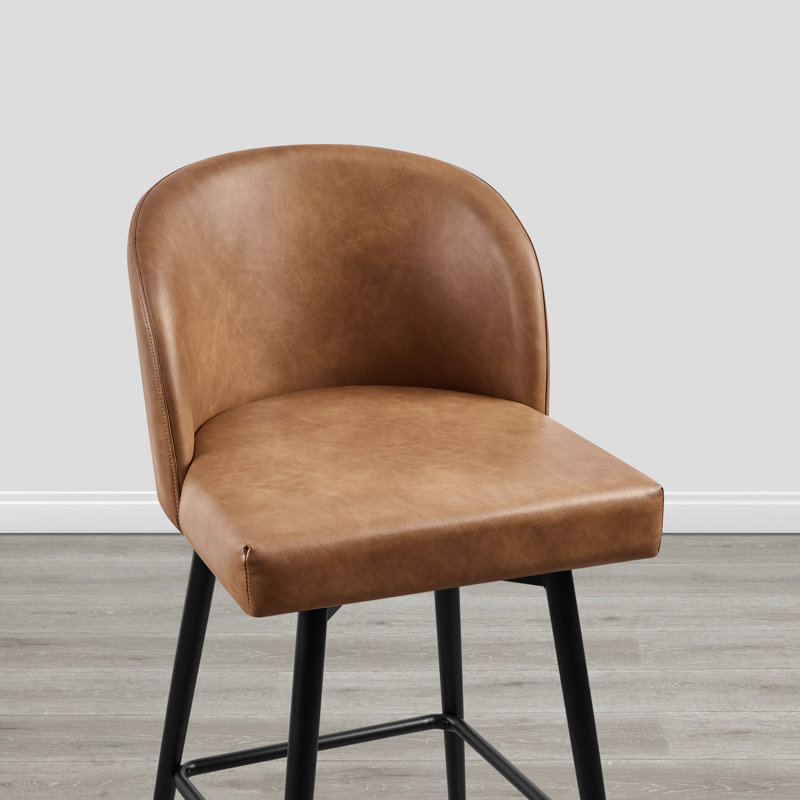 Tabouret de bar et de bar Benedit, Tabouret de comptoir (siège d'une hauteur de 27 p, Similicuir brun cognac