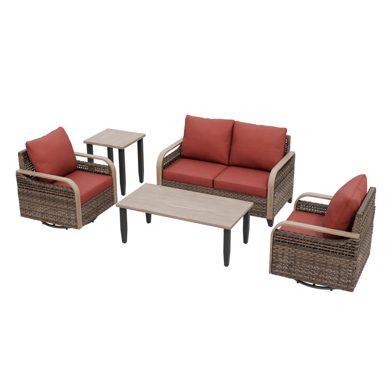 4 - Person Modular Patio Conversation Set with Cushions, Red