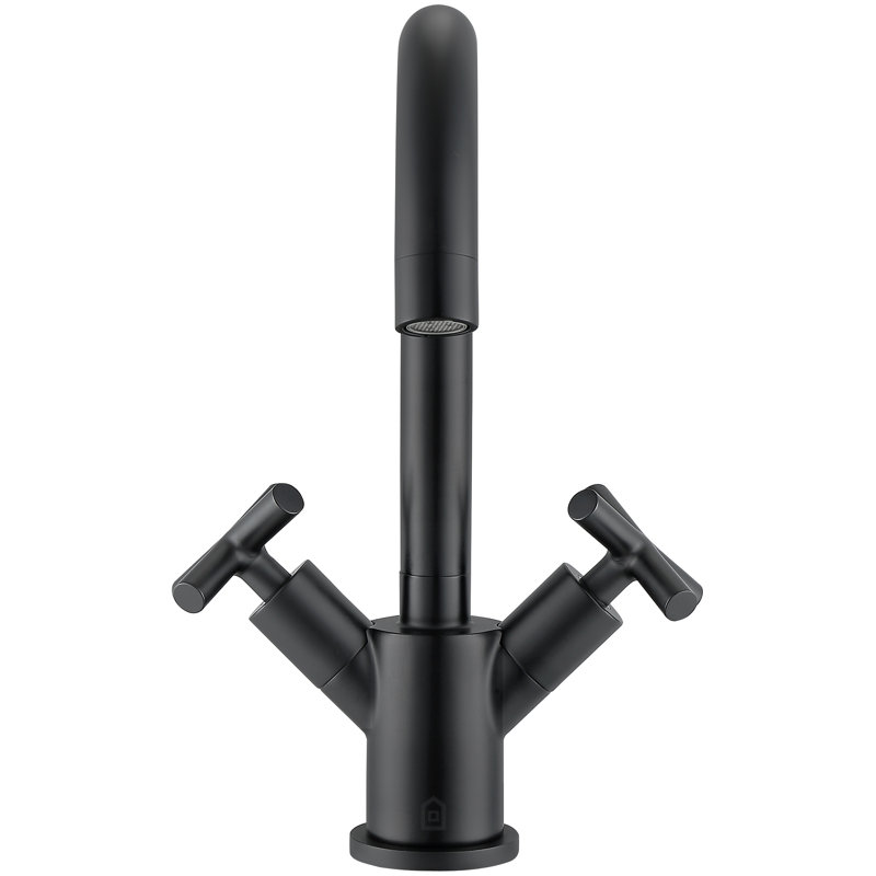 Ancona Ava Series Single Hole Cross Handle Bathroom Faucet, Matte Black