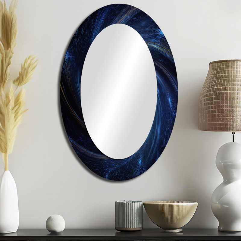 Space Light Orbiting A Black Hole III - Grand miroir mural ovale sur métal, 36 po x 24 po