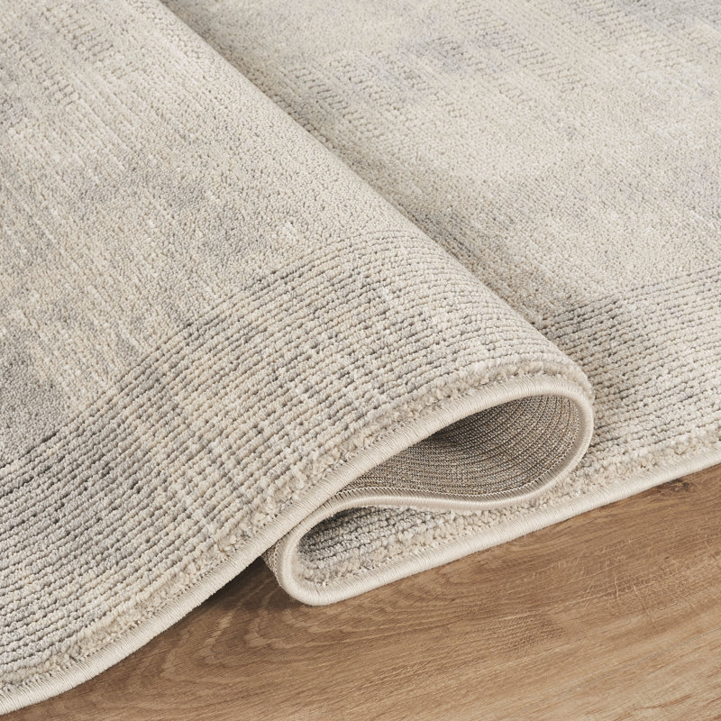 Brook Gray & Ivory Abstract High-Low Modern Rug, 2'2" x 6'0", Gray/Ivory