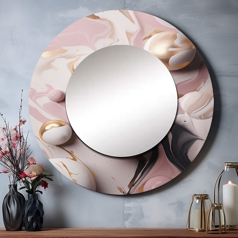 Persey, marbre uni, œuvre d'art I - miroir mural unique en marbre, miroir rond moderne, impression d'art en métal