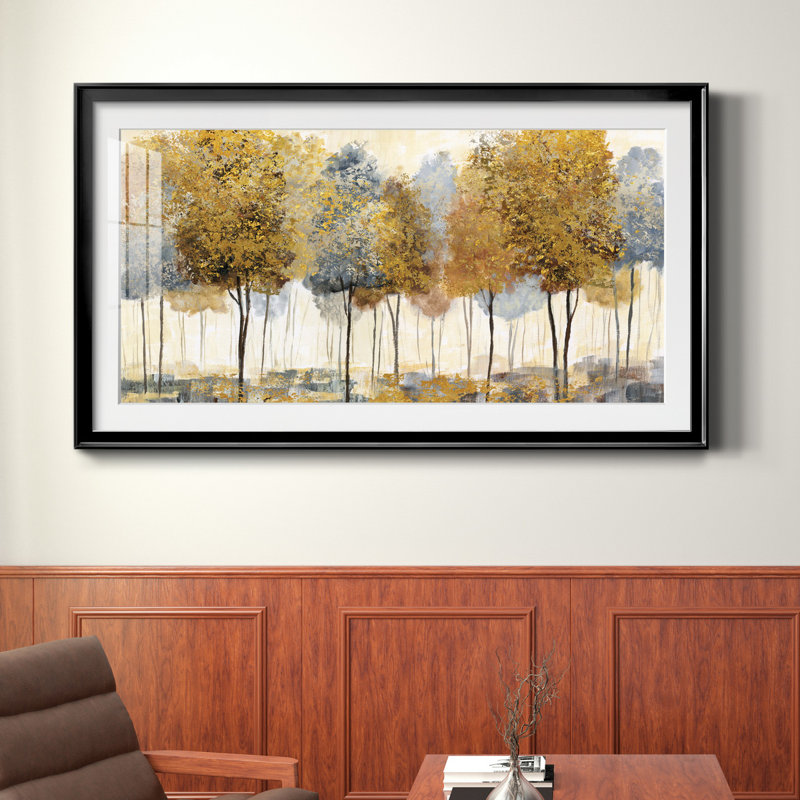 " Golden Forest " Painting Print, Framed Print, 22.5" H x 42.5" W, Black