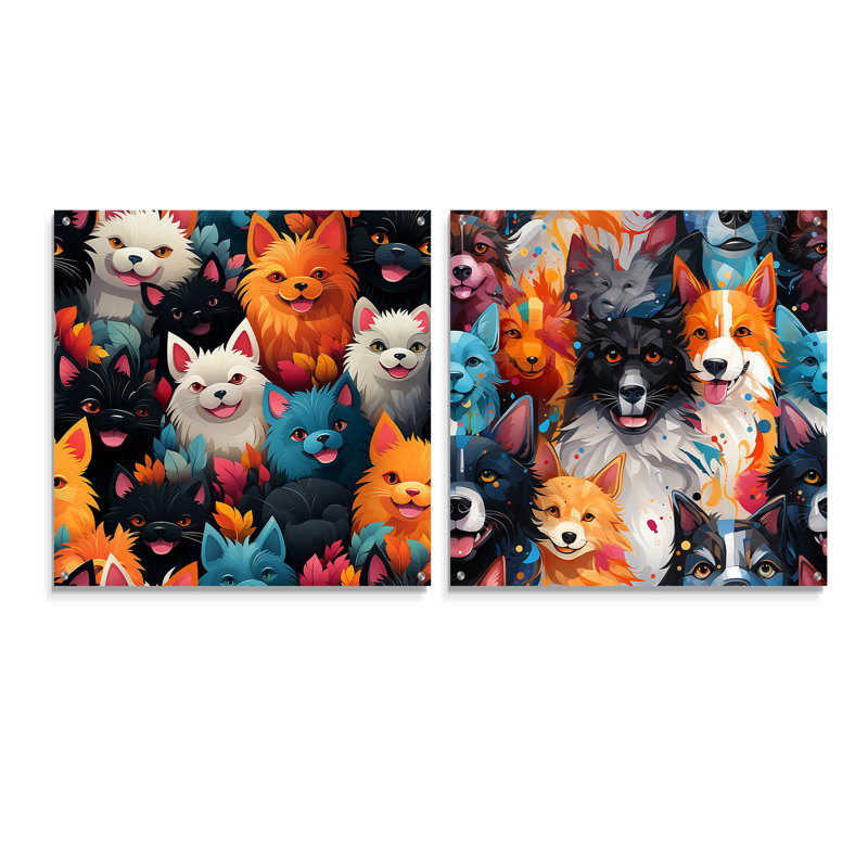Ensemble de 2 pièces d'art mural en verre Playful Dog, H 16 po x l 33 po