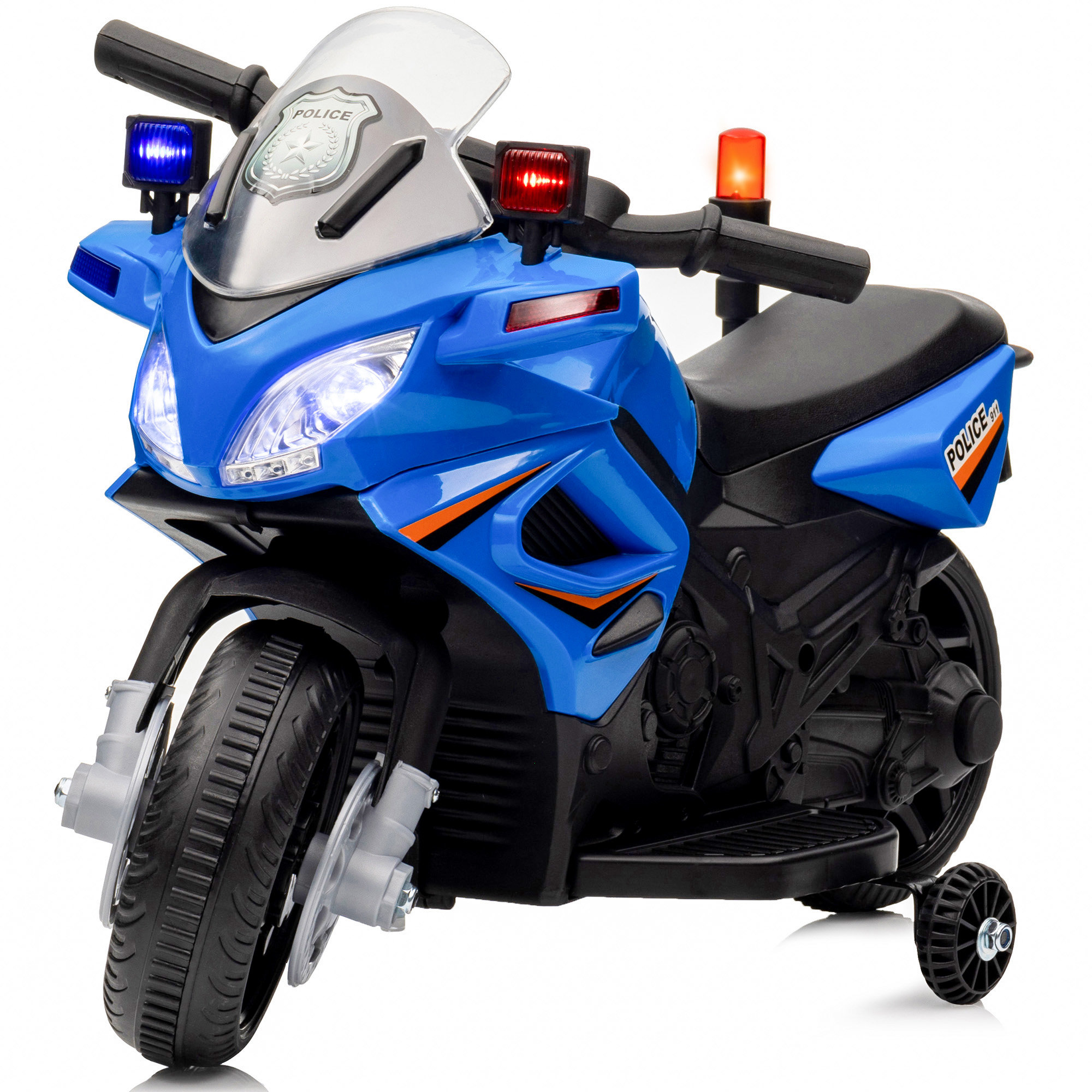 Amazing 6V Kids Ride On Police Motorcycle - 4-Wheel Electric
