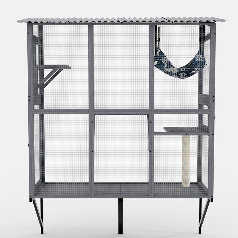 Boîte de fenêtre extensible pour plusieurs chats d'intérieur - espace et, toutes saisons, gris, chat de 77,2 po de hauteur avec 3 plateformes, 1 porte, assemblage facile, grands chats gris,