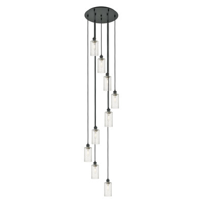 Caius - Luminaire suspendu suspendu à 9 lumières de 19 po - Finition nickel satiné - Abat-jour fumé clair