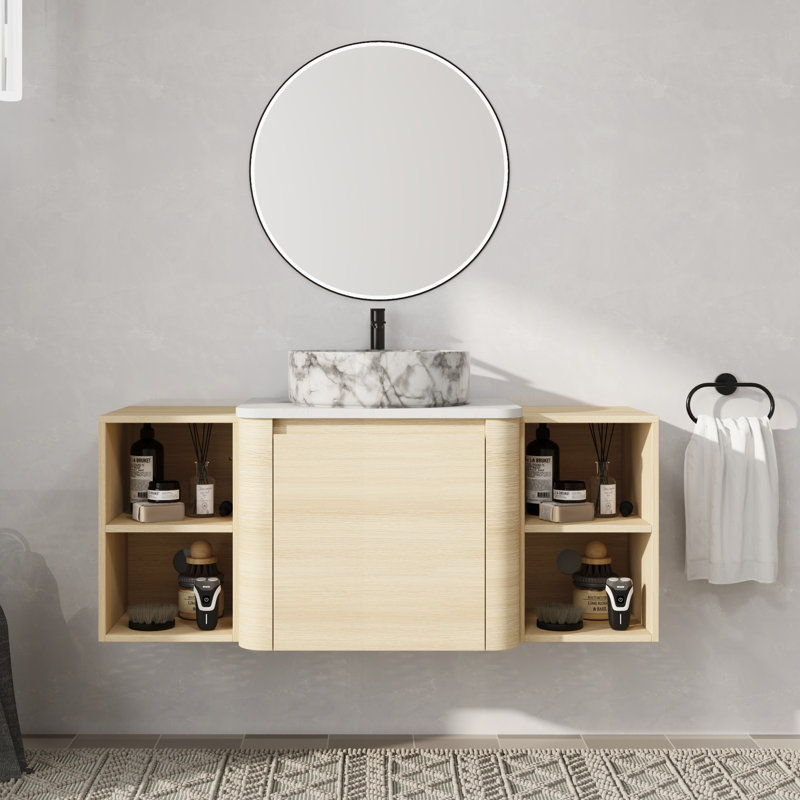 Meuble-lavabo mural simple 48 po avec lavabo en céramique, 48", Blanc / Gris