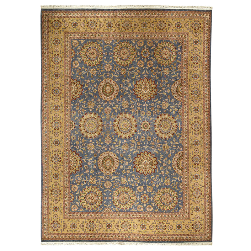 High-Quality Hand-Knotted Blue And Gold Area Rug