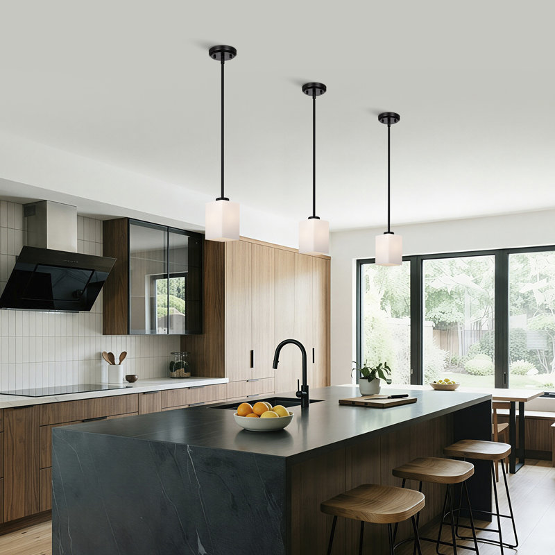 Mini-luminaire suspendu 1 lumière avec abat-jour en verre blanc de forme carrée, à hauteur réglable, à intensité variable, câblé