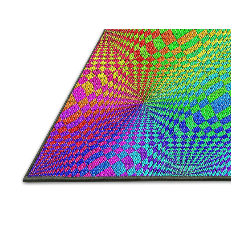 Tapis mauve/vert/rouge à tissage électrique, Rectangle 5 pi x 8 pi
