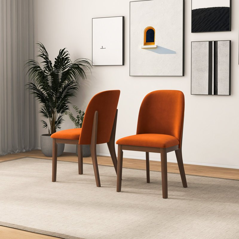 Bargman Mid-Century Modern Dining Chair, Burnt Orange Linen