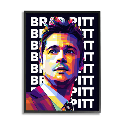 Brad Pitt, Portrait moderne, motif géométrique abstrait par Birch & Ink - impression