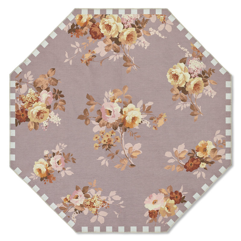 Wild Rose Washable Rug, Taupe, Octagon 6'