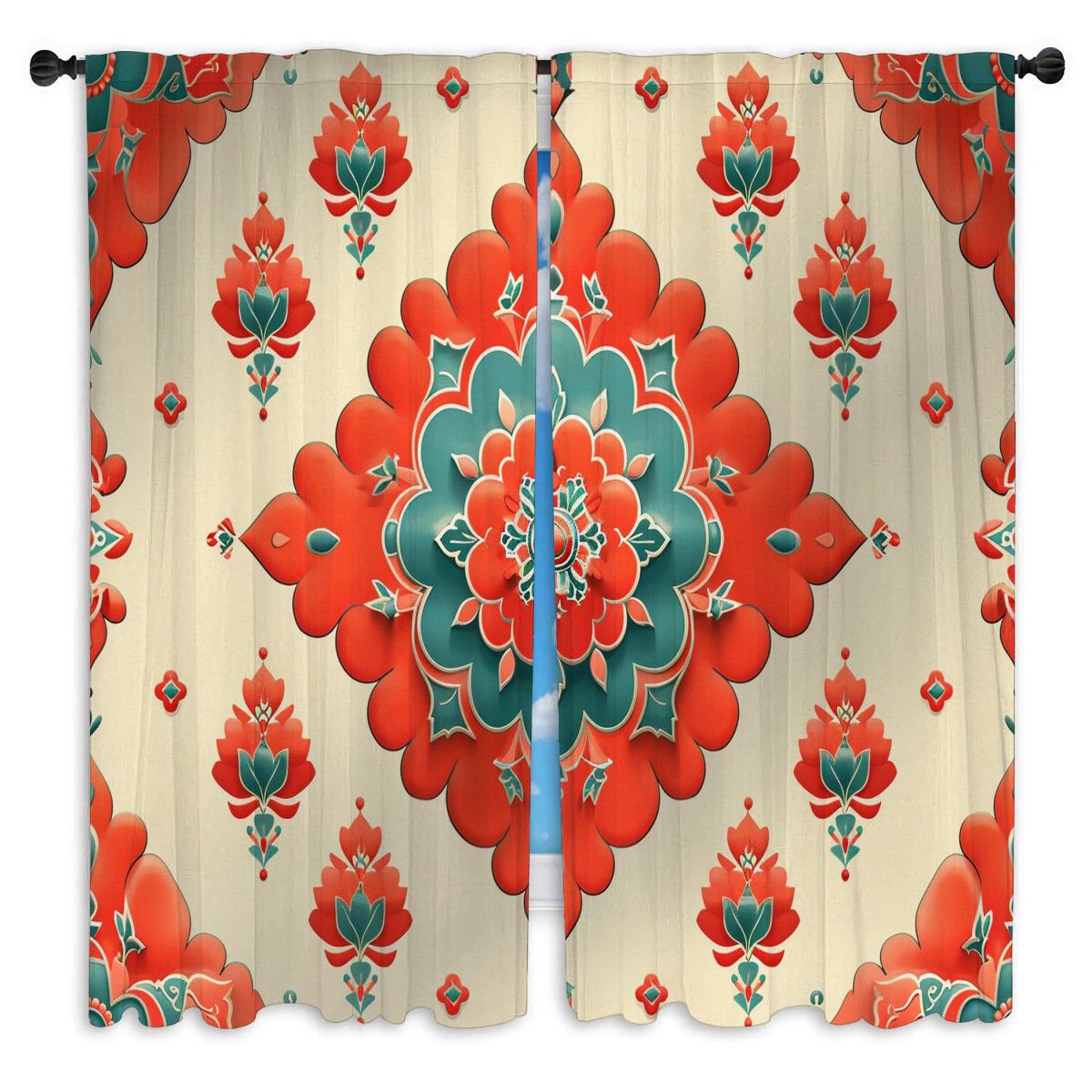 Ornamental Design Window Curtains Art Elegant Symmetry Drapes - 2 Panels East Urban Home Size per Panel: 20\, image size:1200x1200