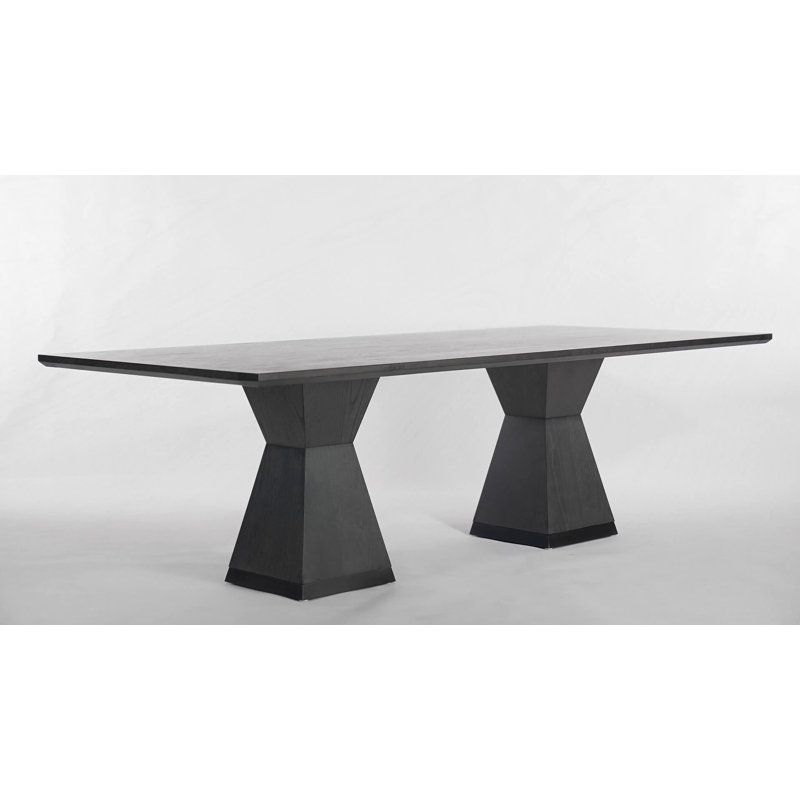 Natural Wood Rectangular Dining Table with Geometric Base