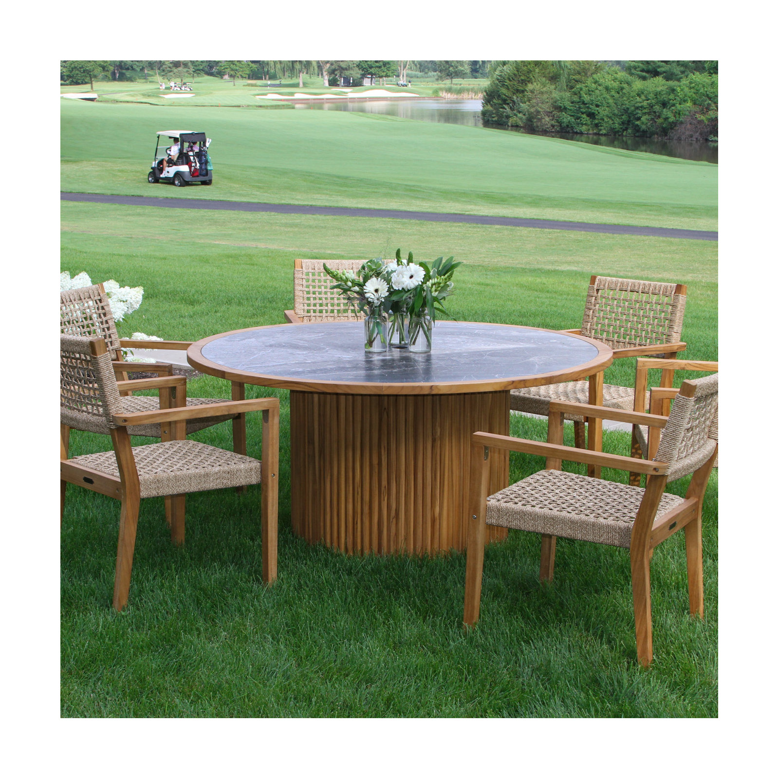 Round Fluted Orobico Sintered Stone Dining Table, Gray