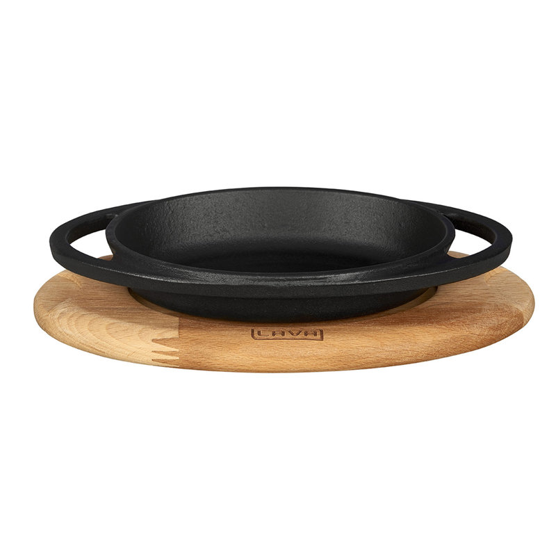 Plat ovale 6 po en fonte émaillée avec plateau de service en bois de hêtre Lava