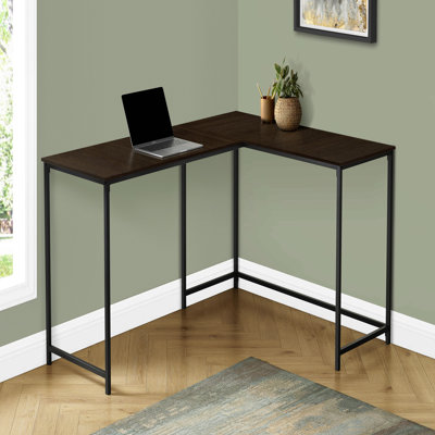 Bureau d'ordinateur, bureau personnel, coin, L 58 po, forme en L, travail, ordinateur portable, stratifié brun, métal noir, contemporain, moderne