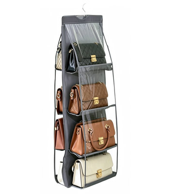 Hanging Handbag Purse Organizer for Closet, 8 Pockets Space Saving Wardrobe Storage with Heavy Duty Hooks (Grey)